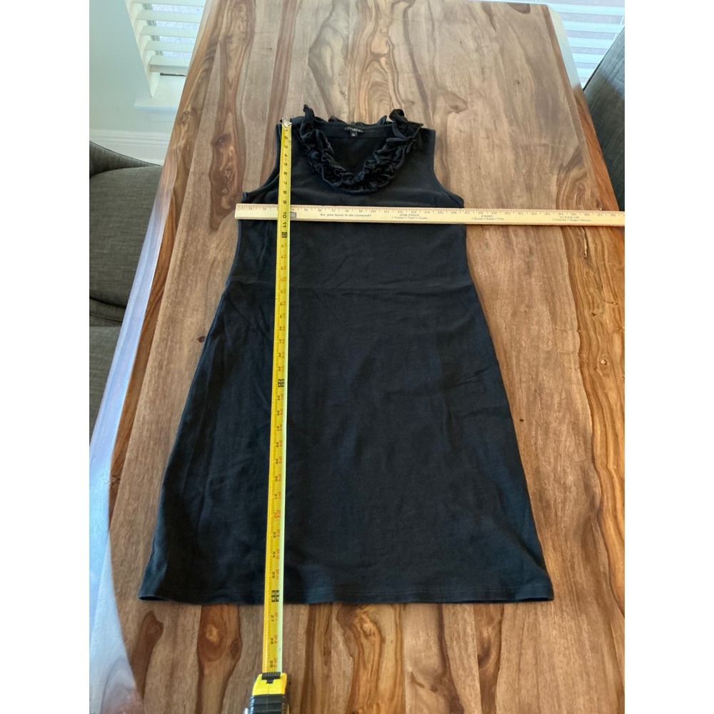 Talbots Petites Black Ruffle Neck Sleeveless Knit Shift Dress SP 100% Cotton - Picture 4 of 13